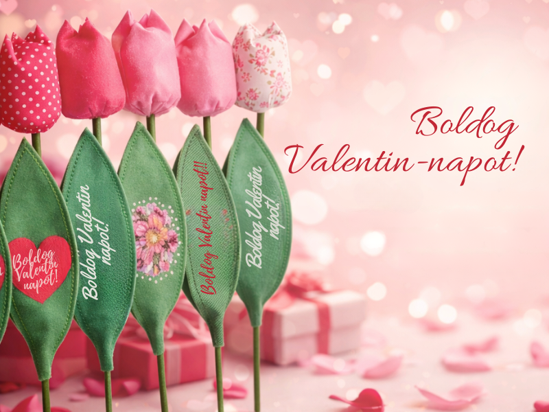 örök virág Valentin napra 6 boldog Valentin napot feliratú örök virág Valentin napra kézműves filc tulipánok