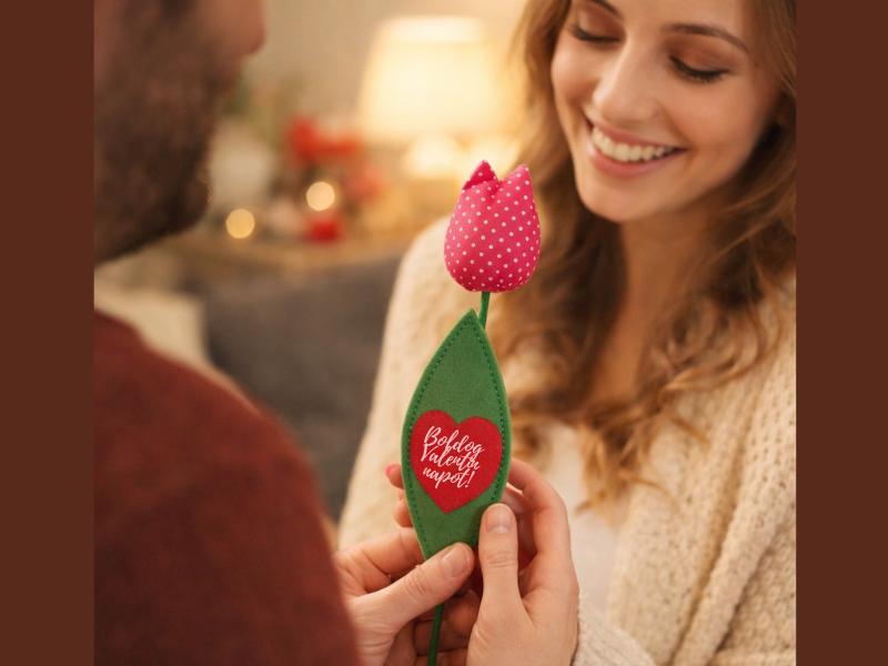 örök virág Valentin napra 1 örök virág Valentin napra kézzel készült filc tulipán ajándékozása romantikus pillanatban