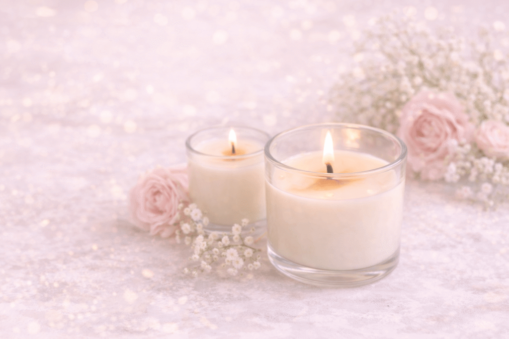 Illatos kezmuves szoja gyertyak uvegpoharban – romantikus hangulat